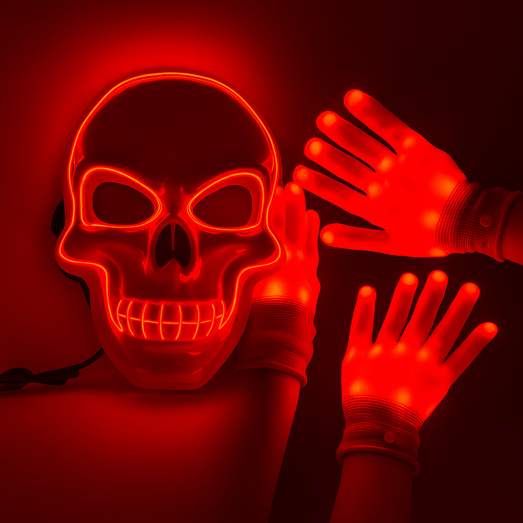 Halloween LED horror mask with neon glow gloves