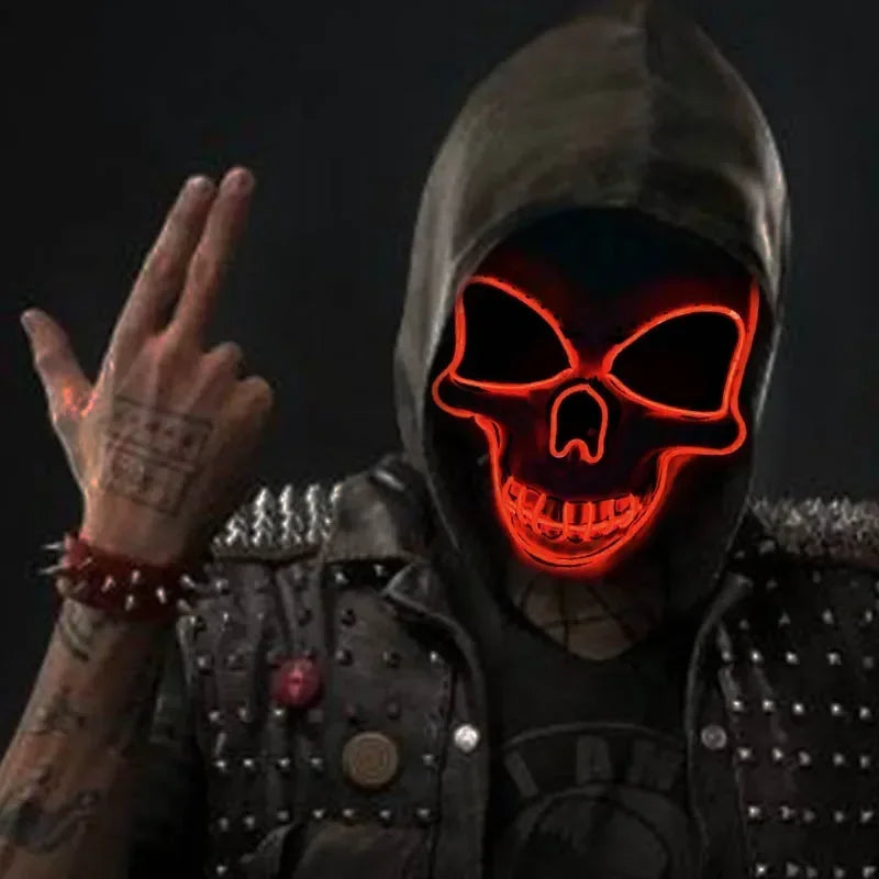 Halloween LED horror mask with neon glow gloves