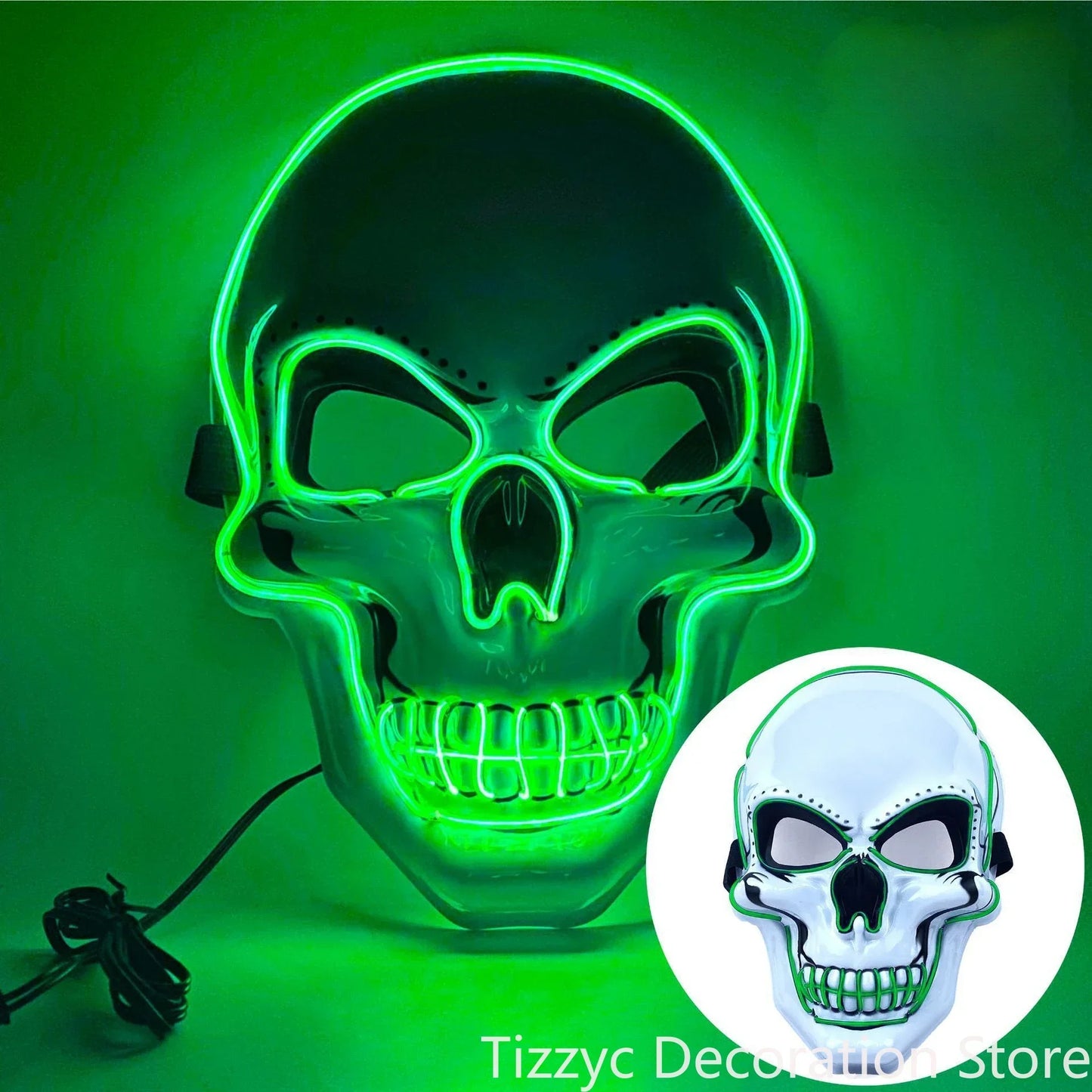 Halloween LED horror mask with neon glow gloves