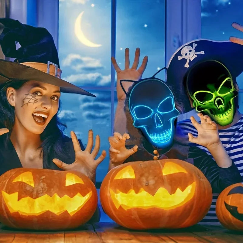 Halloween LED horror mask with neon glow gloves
