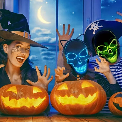 Halloween LED horror mask with neon glow gloves