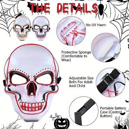 Halloween LED horror mask with neon glow gloves