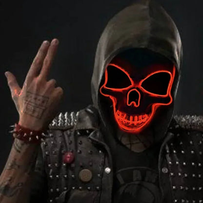 Halloween LED horror mask with neon glow gloves