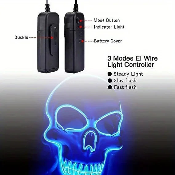 Halloween LED horror mask with neon glow gloves
