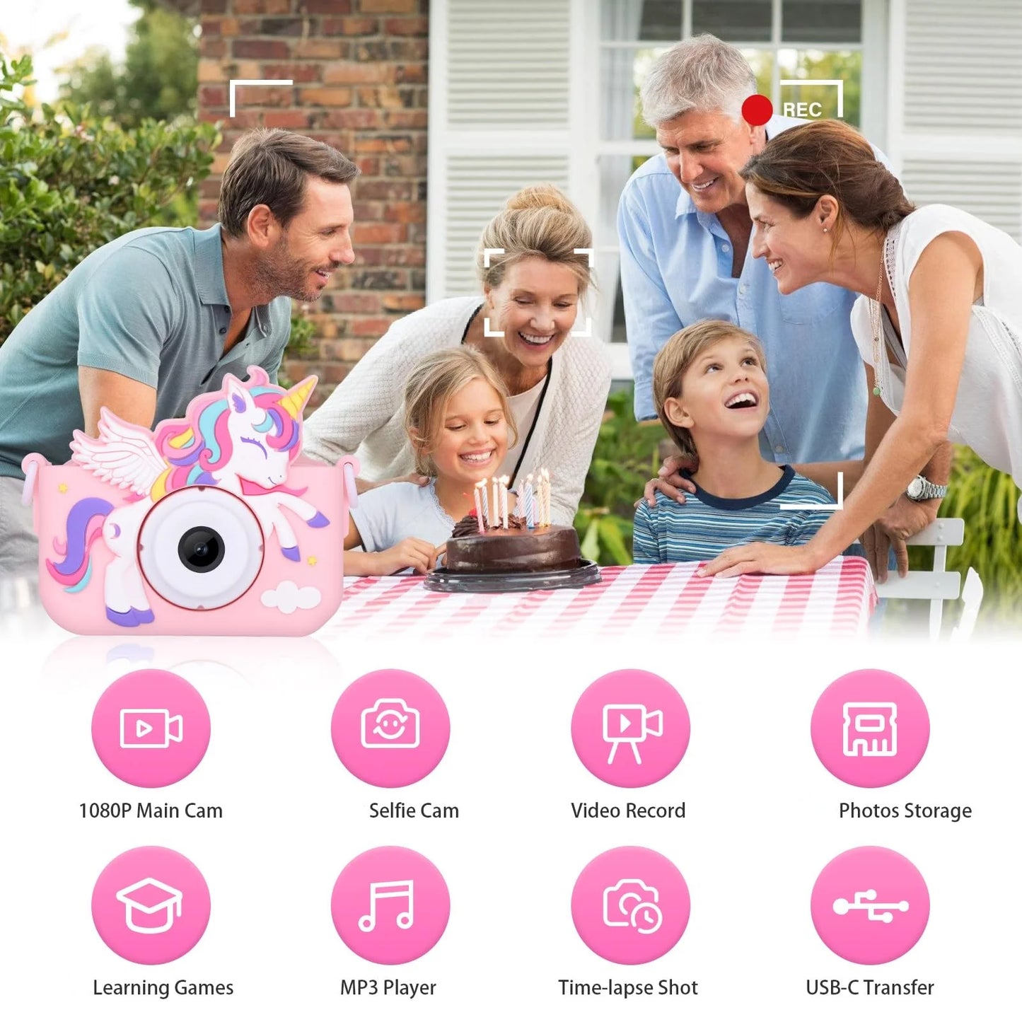 Kids Camera, Unicorn Series, 1080P HD Toddler Digital Video Camera, Camera Toys for 3-12 Year Old Christmas Birthday Gifts