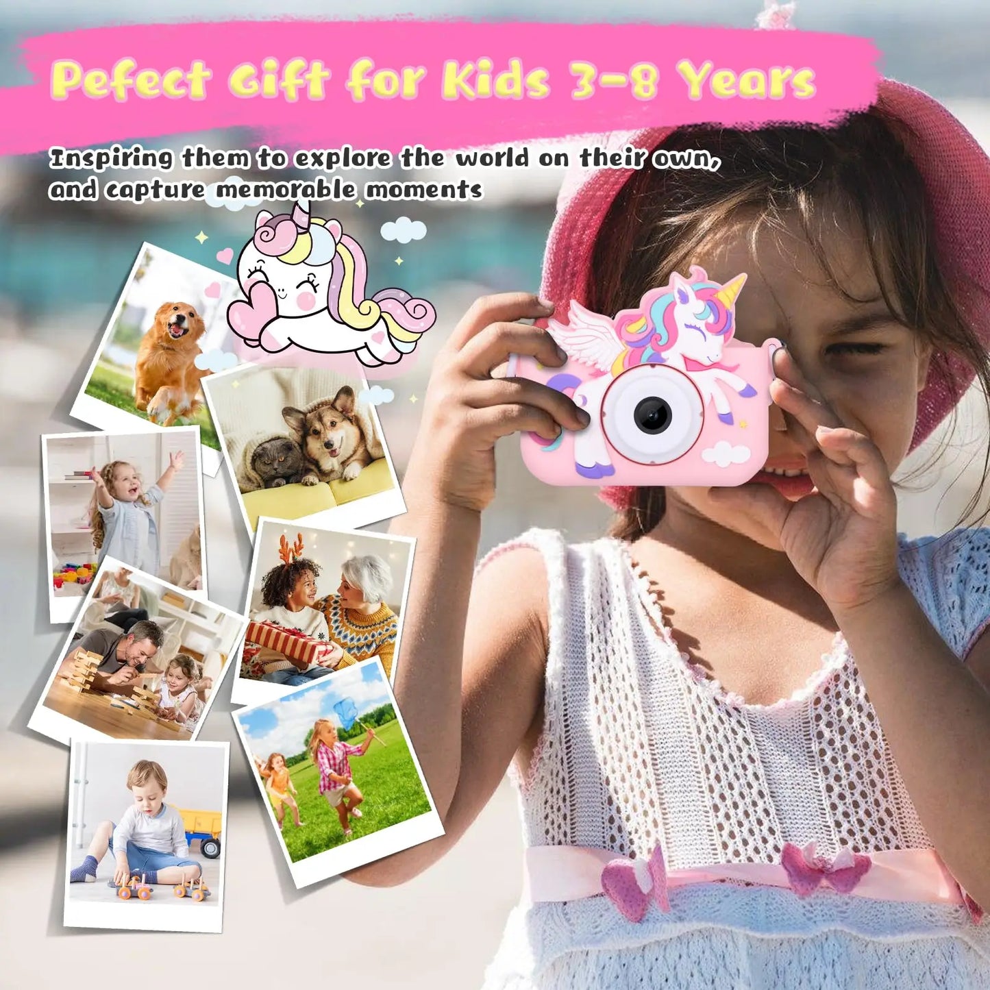 Kids Camera, Unicorn Series, 1080P HD Toddler Digital Video Camera, Camera Toys for 3-12 Year Old Christmas Birthday Gifts