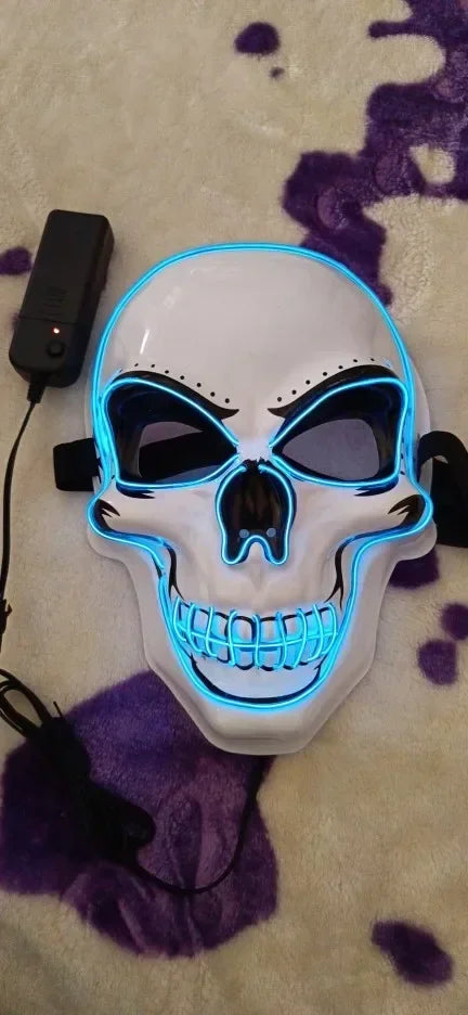 Halloween LED horror mask with neon glow gloves